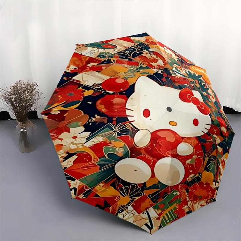 1pc Hello Kitty Festival Gift Umbrella - Automatic Opening/Closing Umbrella with Foldable Design and Iron Frame for Outdoor Use.K088