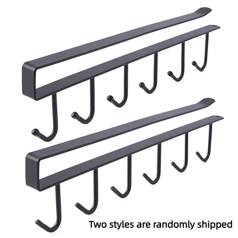 Kitchen Wrought Iron Hooks 6 Row Hooks Without Punching Cabinet Hanging Shelves Household Multifu Wardrobe Tie Bag Storage Hooks