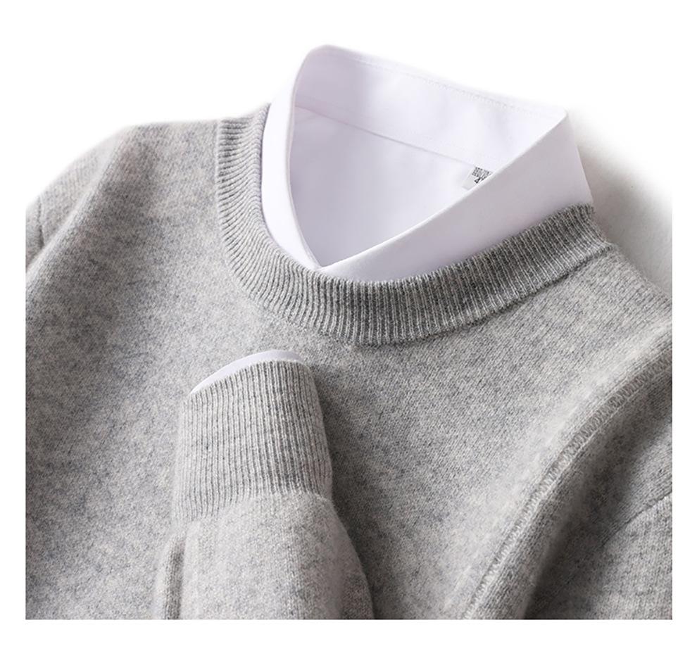 Men's Loose Round Neck 100% Wool Autumn & Winter Thick Knit Pullover Sweater