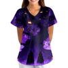 Women's Halloween Print Scrub Top V Neck Short Sleeve with Pockets Loose Fit