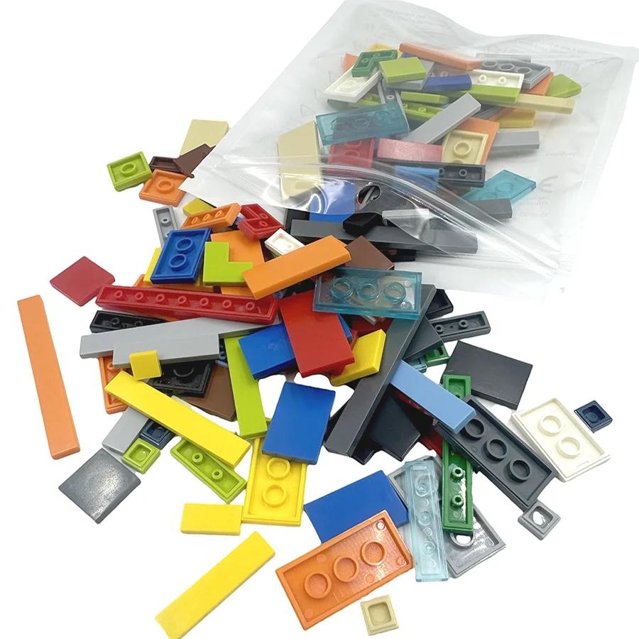 150Pcs Bulk Smooth Flat Plate Building Block 1x1 1x2 1x6 Dots Thin Tile Bricks For Kid Toy Mixed Particle Compatible Brand