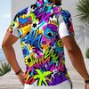 Men Plus Size Short Sleeve Quarter Zip Collared Colorful Graffiti Printed Polo Shirt