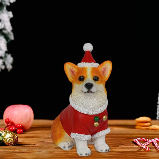 Realistic Dog Figurine Resin Puppy Animal Statue Christmas Decoration Lifelike Labrador Bichon Corgi Model for Indoor Outdoor Home Decor