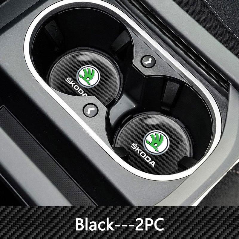 2Pcs Car Coaster Anti-Slip Water Cup Slot Pad Mat For Skoda Octavia Superb TY26 Rapid Kodiaq Kamiq Vision RS Yeti Karoq Fabia Enyaq