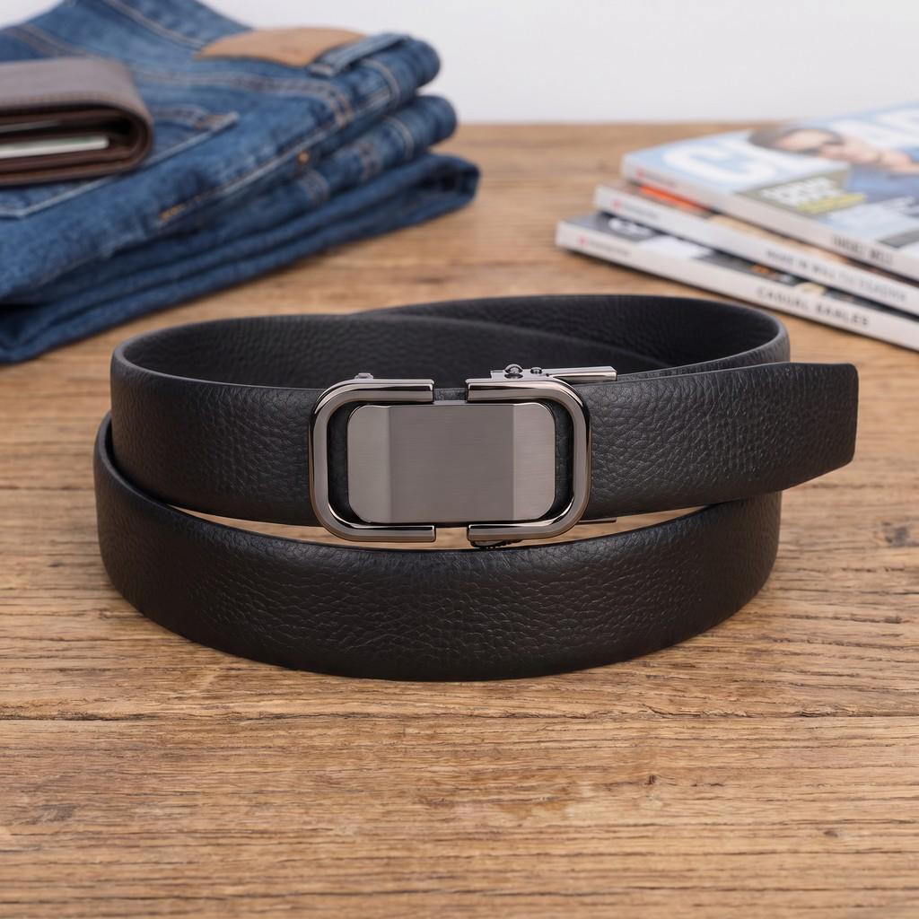 Versatile Men's Top Layer Cowhide Leather Belt with Automatic Buckle