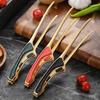 "Korean Style Titanium Gold-Plated 304 Stainless Steel Pointed Tip Tongs with Rubber Handle for Barbecue and Food">