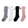 Cute Solid Color Kids Knee High Socks Cotton Bow Girls Bowknot Flat Long Sock Breathable Soft Children Princess Sockes