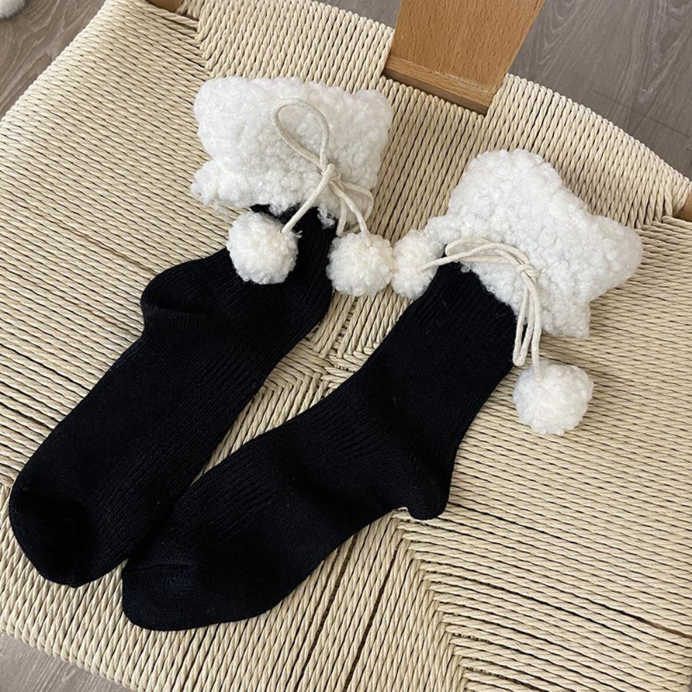 Plush Balls Winter Socks Women Y2K Coral Fleece Socks Kawaii Woolen Lolita Socks  Winter