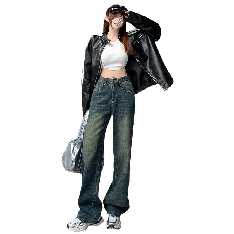 American Style High-Waist Wide-Leg Jeans for Women - Spring & Autumn 2023, Retro Straight Floor-Length Trousers
