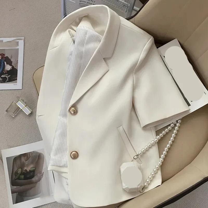 Summer Shorts Sleeve Women's Jacket Korean Fashion Notched Neck Office Work Blazer Women Casual Simple Suit Jackets