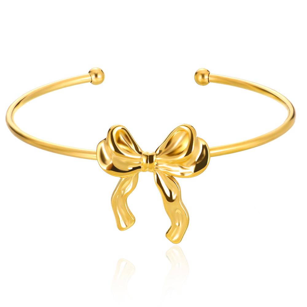 Bowknot Bangle Bracelet for Women Gold Color Stainless Steel Geometric Cuff Bangles Fashion Party Aesthetic Jewelry Gift