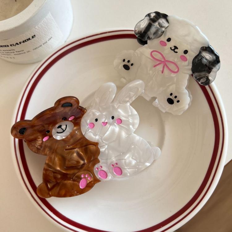 WoW Sheila Acetate European-American Style Cute Bear Rabbit Animal Bow Knot Dog Clip Thick Hair Valentine's Day Women