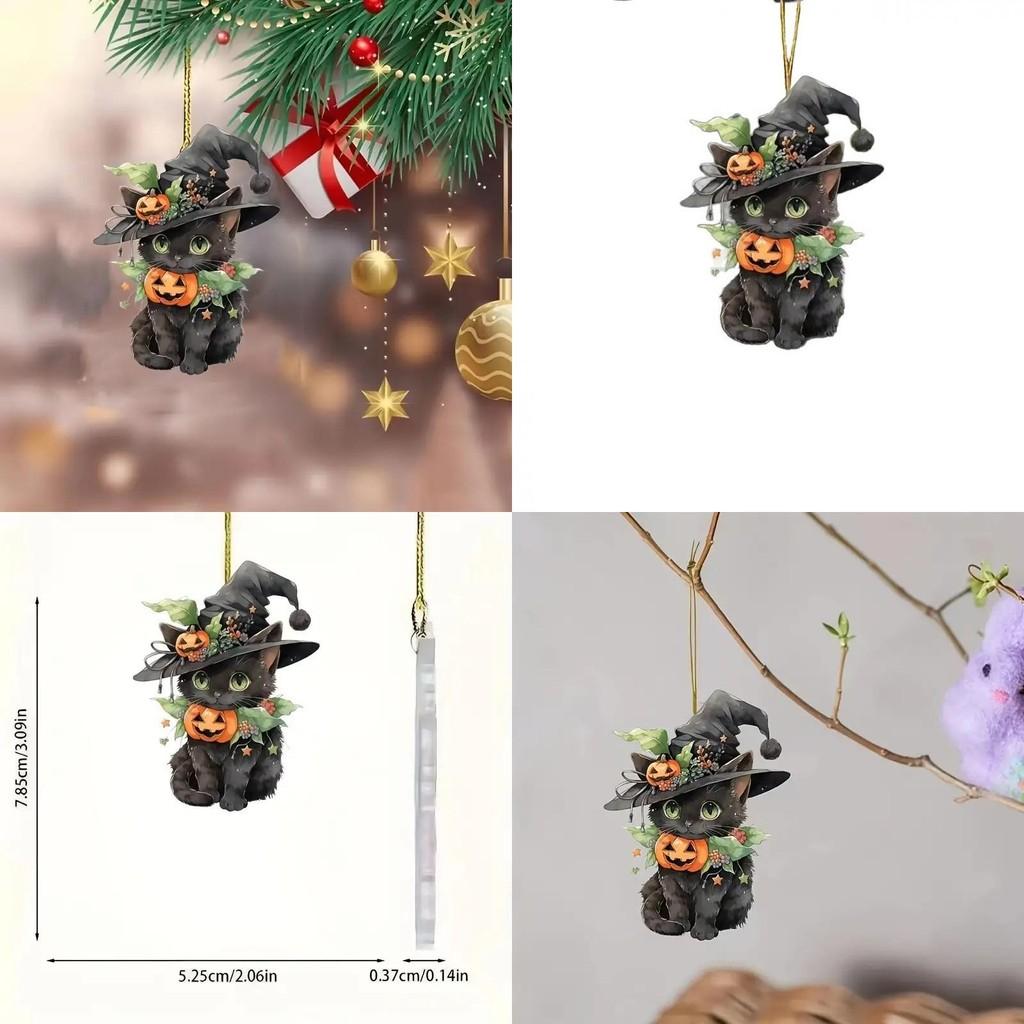 Halloween Cat Pumpkin Car Rearview Mirror Decoration With Acrylic Material For Festive Auto Interior