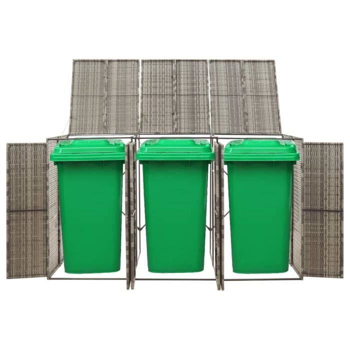 VidaXL Triple Bin Shelter Grey 207x80x117 Cm Woven Resin 319866