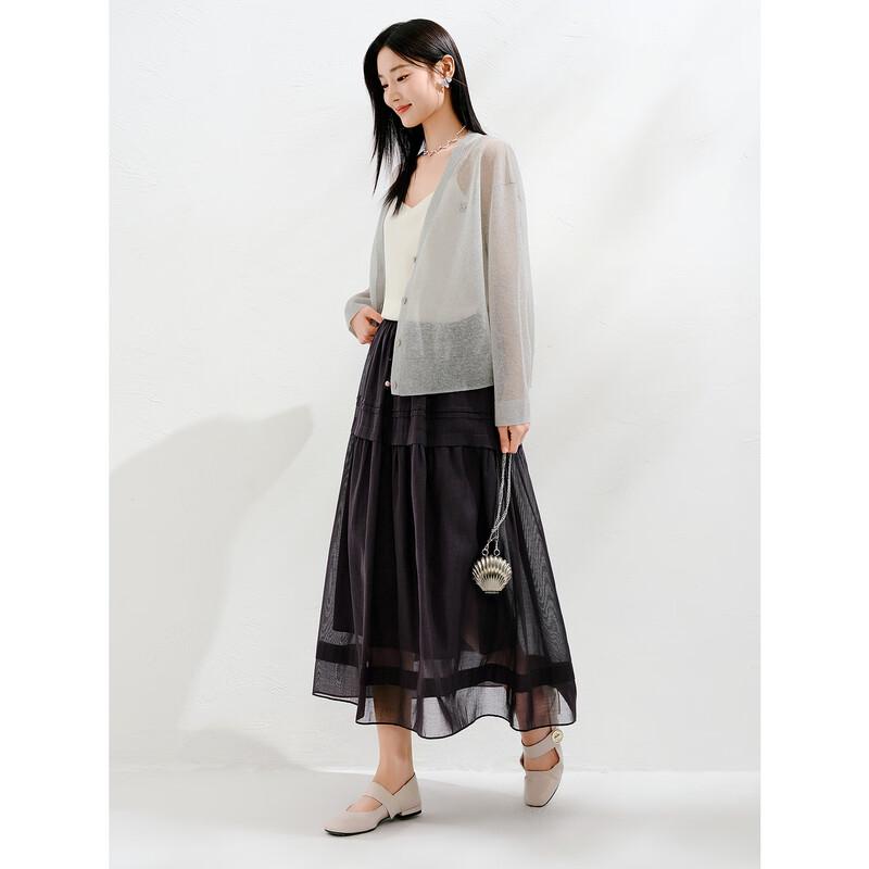 Annacole Elegant Tiered A-Line Midi Skirt L