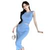 2025 temperament celebrity sleeveless vest top hip skirt knitted suit