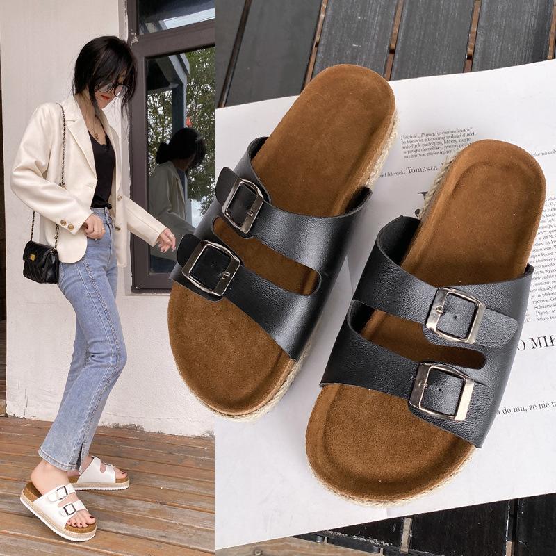 Slippers Women's Summer Trend Flip-flops Men's Cork Beach Korean Version Pinched Feet Couple Leather Cool Slippers