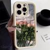Oil Painting White Rose Flower Silicone Phone Case For iPhone 15 14 13 12 11 Pro Max XS X XR 7 8 Plus Shockproof Soft Cover