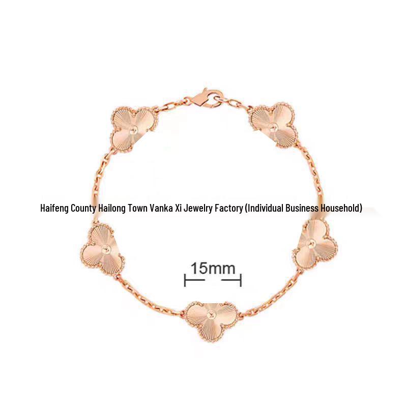 Bransoletka V Gold z Różowego Złota 18K z Koniczyną na Szczęście, Fioletowym Chalcedonem i Czerwonym Agatem dla Kobiet