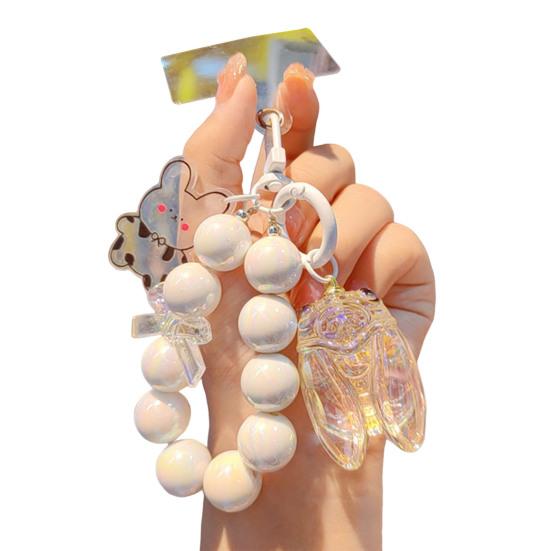 

Keychain Strong Load-Bearing Macaron Color Chain with Glitter Beads Key Cicada Pendant Portable Anti-Lost Mobile Phone белый