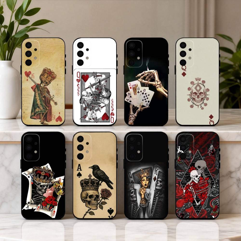 S-Skeleton Q-Queen of Hearts CARD Phone Case For Samsung Galaxy A73,A72,A71,A70,A53,A52,A51,Soft Silicone Black Cover