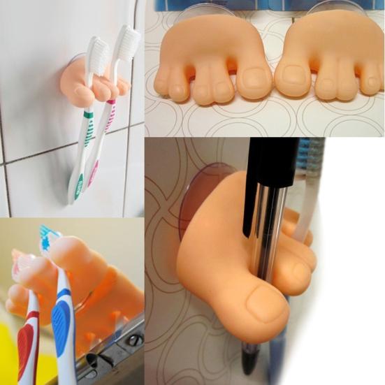 Home Bathroom Funny Toe Foot Toothbrush Holder Cable Line Organizer with Sucker