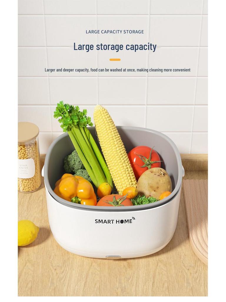 Multifunctional Ultrasonic Vegetable & Fruit Washer with Large Capacity Basin and Drain Basket