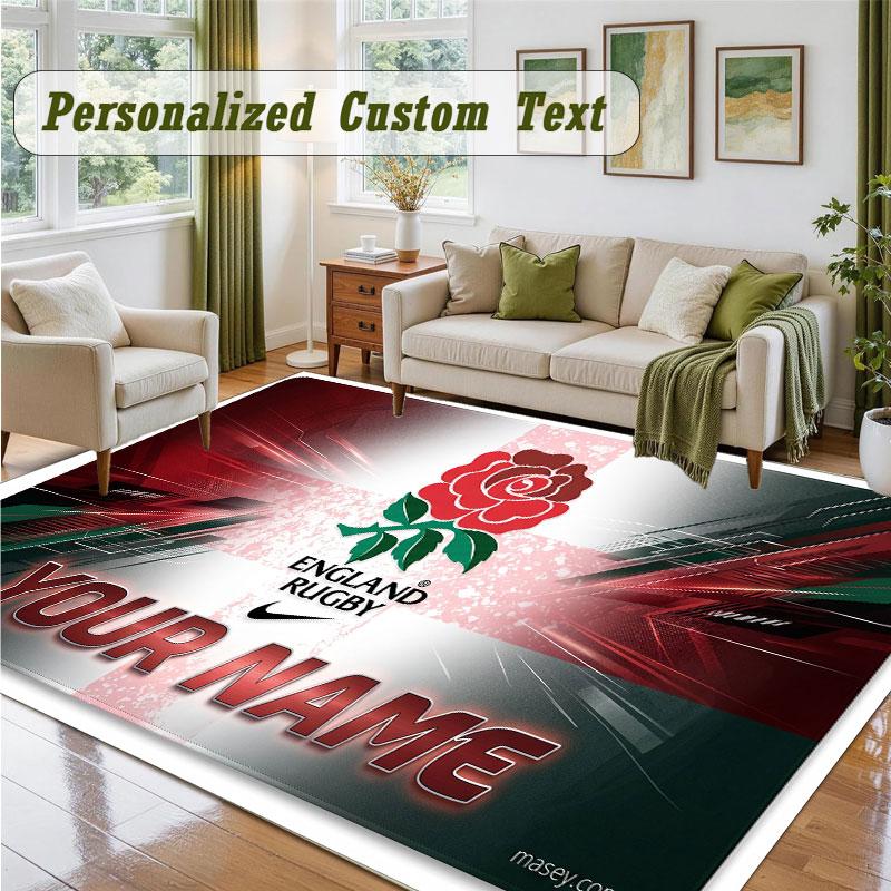 Crystal Velvet Square Rug Custom NameEngland Rugby Pattern Non Slip Home Floor Decor Rug