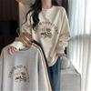 Women's Crew Neck Sweatshirt Bear Embroidery Loose Casual Long Sleeve Top