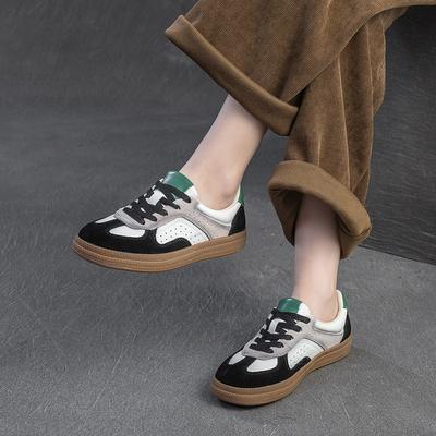 Mode GKTINOO Frühling Herbst Wildleder Sneaker Damen Echtes Leder Patchwork Flats Schnürschuhe Runde Zehenpartie Damen Trainingsschuhe Handgefertigt