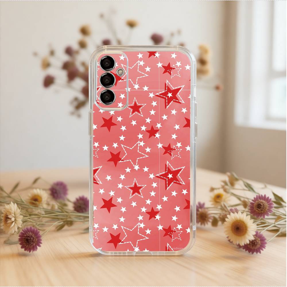 Ins Korea Red Stars Phone Case For SamsungA10,12,20,21S,30,31,40,50,51,52,70,71 Transparent Cover