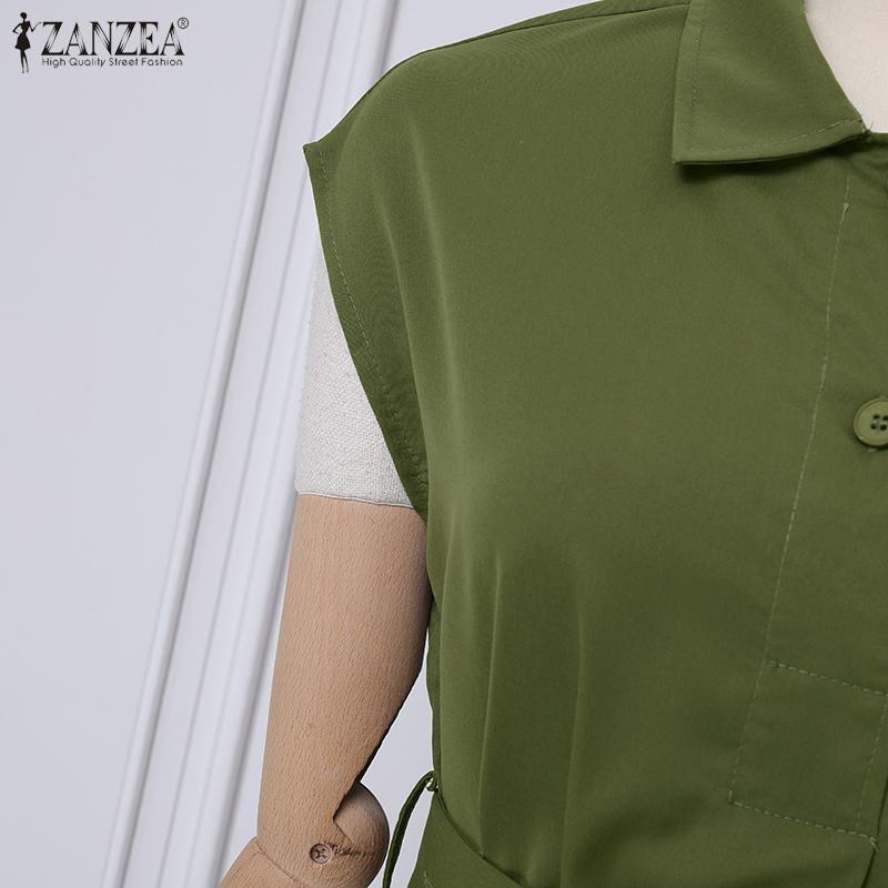 ZANZEA Rochie de vară fără mâneci cu guler răsturnat casual pentru femei