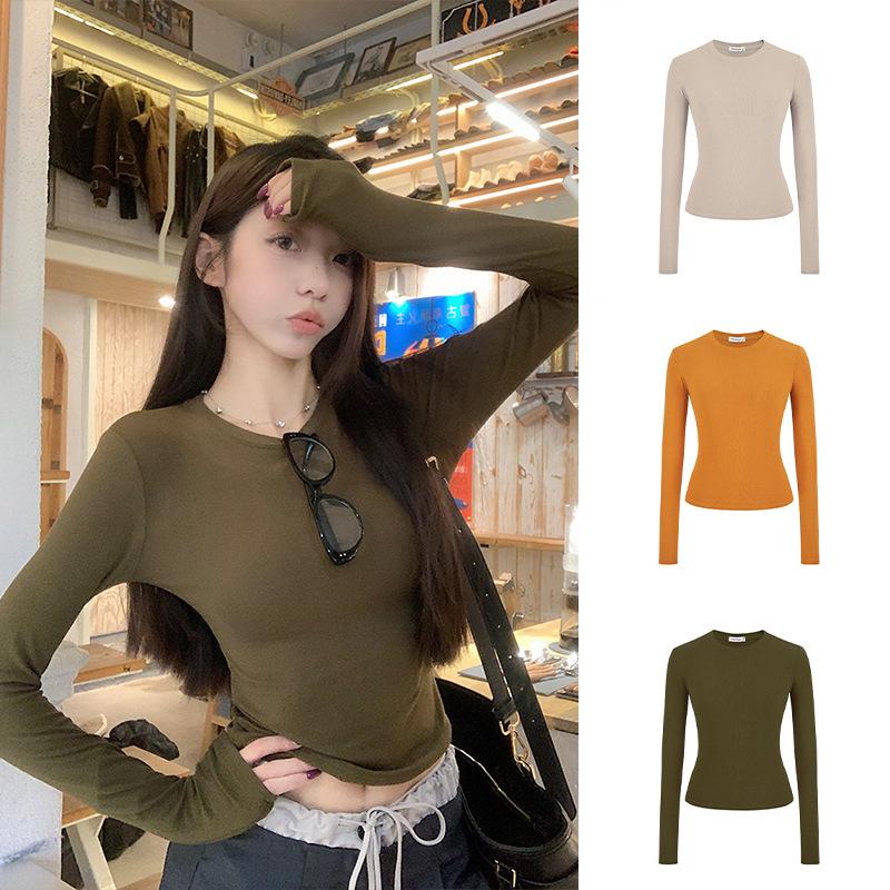 Women s Slim Fit Long Sleeve Round Neck Cinched Waist T-Shirt - Flattering Base Layer S белый