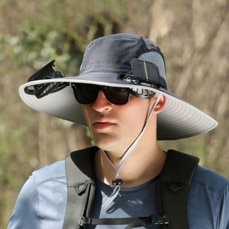 Solar Powered Fan Hat Wide Brim UV Protection Headwear Outdoor Sports Gear for Women Men Beach Vacation Fishing Hiking
