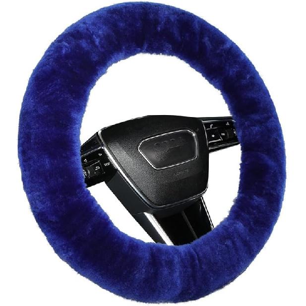 Fluffy Wool Sheepskin Fuzzy Black Car Steering Wheel Cover For Universal Auto Steering Wheel 14 1/2-15 1/2Inch, Anti-Slip, Soft Plush, Comforting And