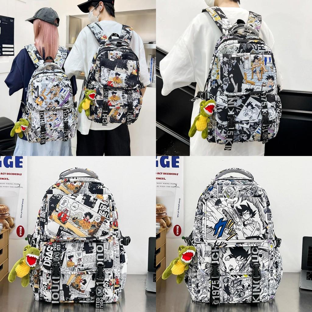 Kong Wu Graffiti Cartoon Lightweight Backpack With Multiple Pockets For Teens
