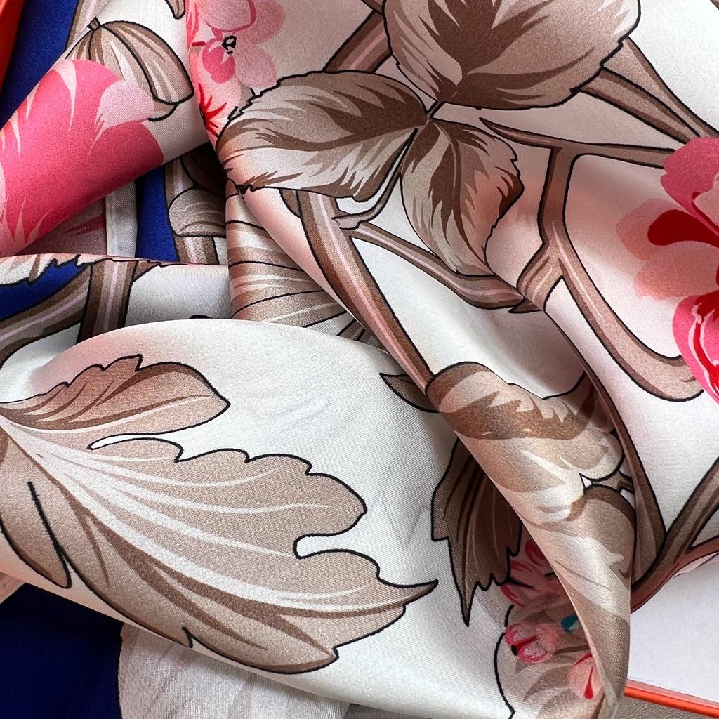 Dongdaemun Flower Silk Printed Silk Scarf Women'S Square Scarf Spring And Autumn Versatile Thin Foreign Style Scarf Shawl