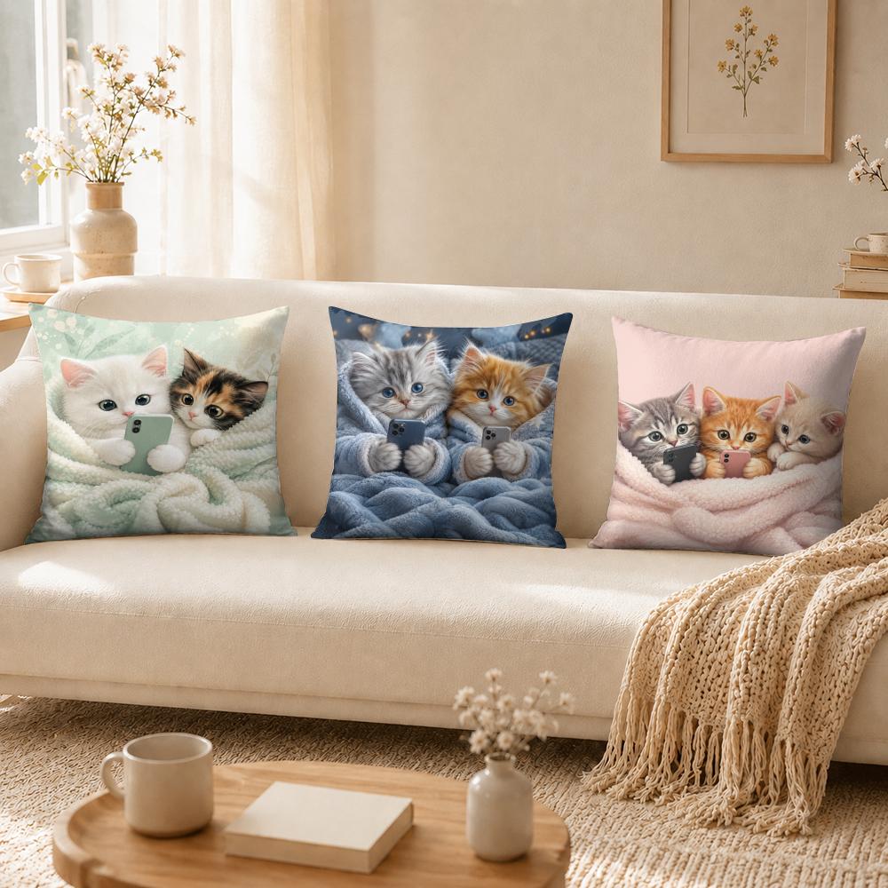 Vibrant Style Charming Kitten Pillow Case Breathable Organic Short Plush Cushion Covers Wrinkle-Resistant Soft Durable