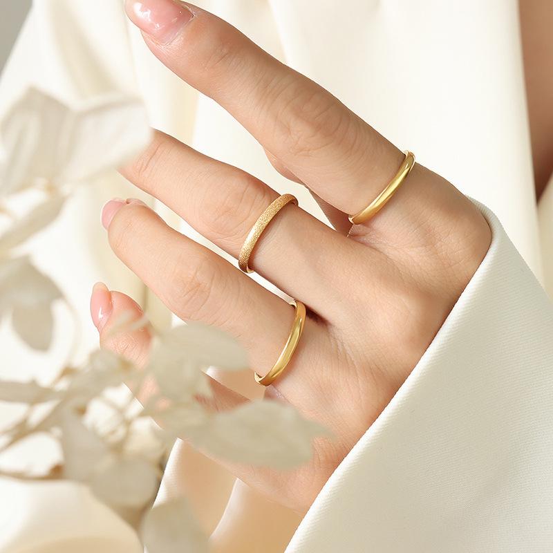 French Irregular Frosted Three-Ring Stackable Bands: 18K Gold-Plated, Fade-Resistant, Personalized Couple Jewelry. Size 9