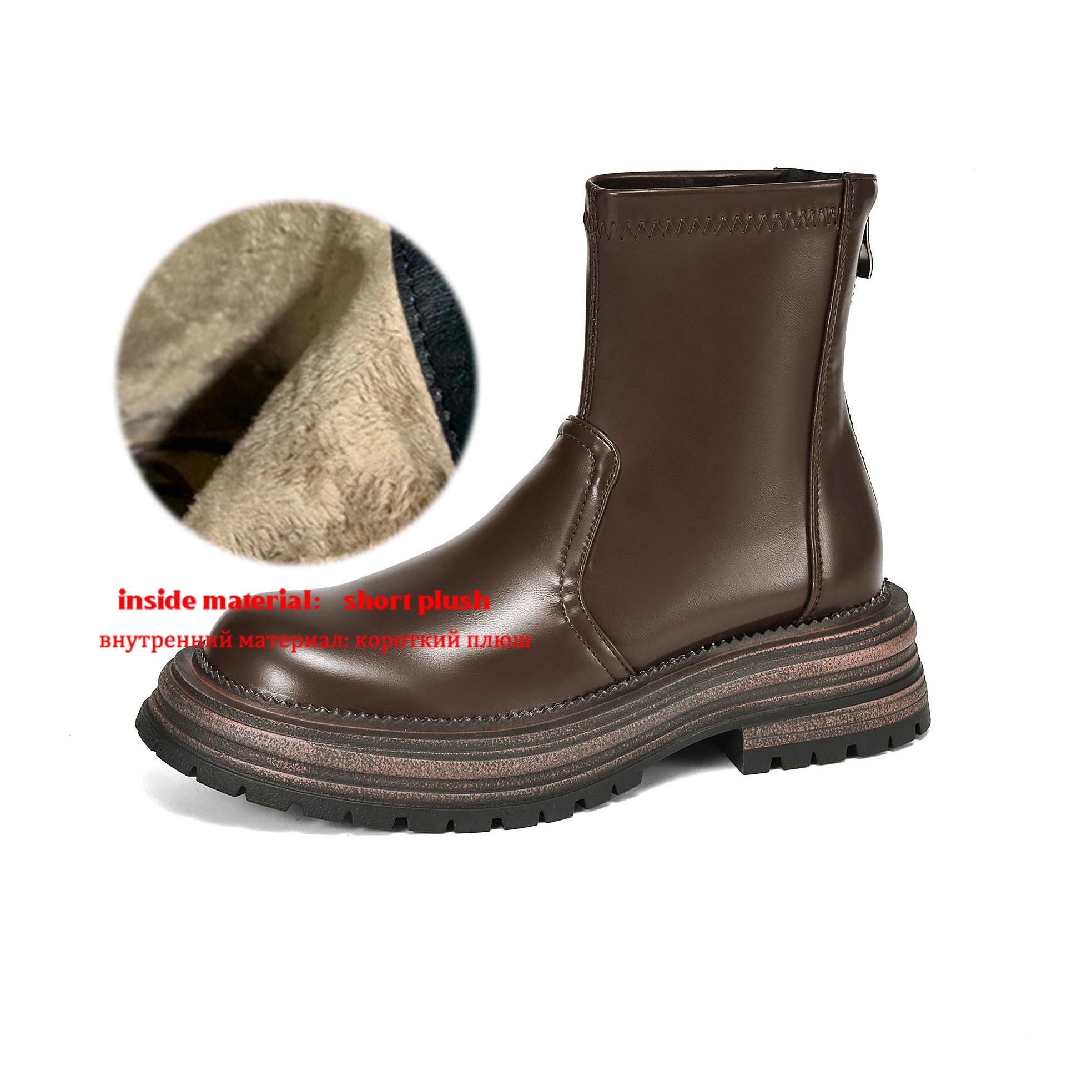 

Krazing Pot Microfiber Autumn Winter Shoes Thick High Heels Zipper Platform Size 43 Motorcycle Boots Brown Color Ankle Boots 43