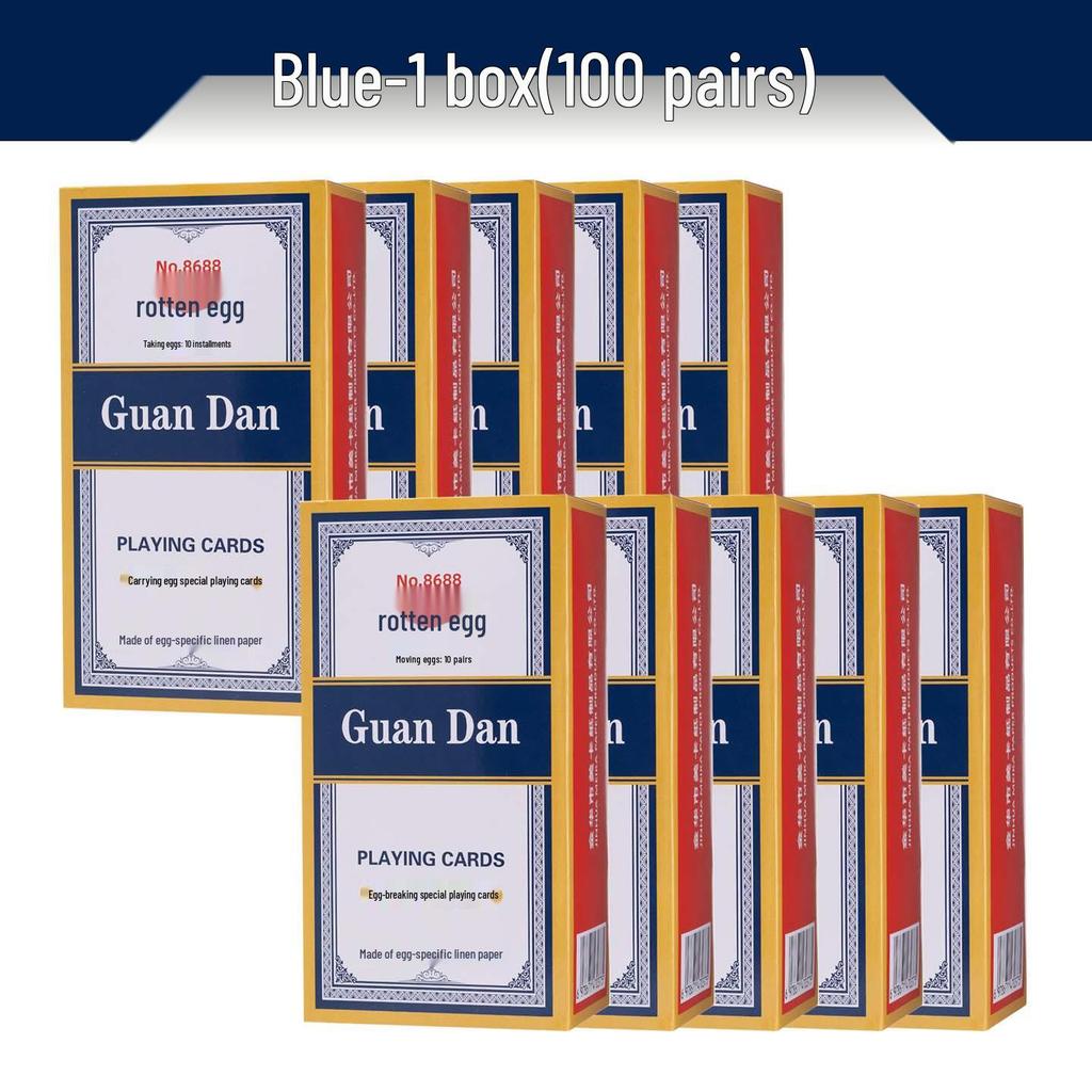 Guan Dan Premium Poker Playing Cards - Thickened, Hardened with High-End Linen Finish, Blue Core Paper, Full Case of 100 Decks.
