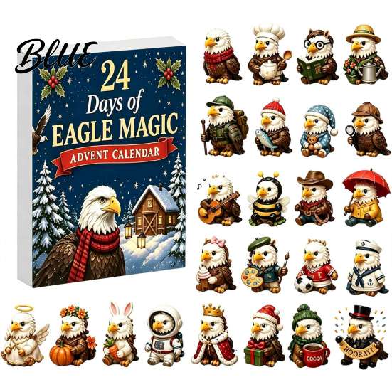 Creative Desktop Christmas Decor Eagle Advent Calendar, 24Pcs Acrylic 2D Ornament Set with Mini Festive Home Decoration Cartoon Figures, Tree Hanging