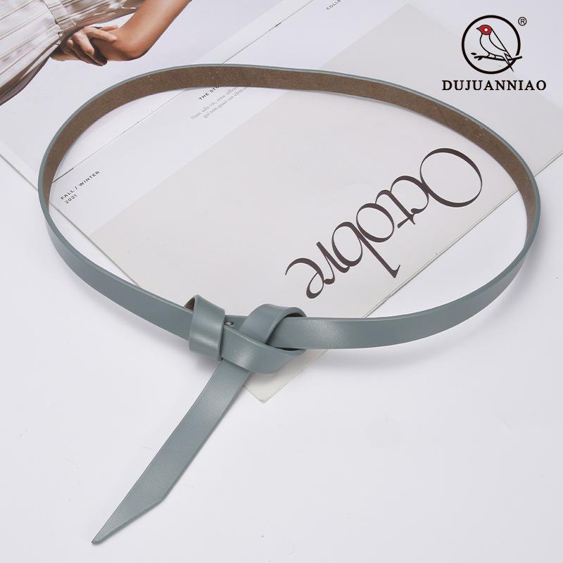 Ladies' New Leather Belt Casual Versatile Pure Cowhide Thin Waistband Knotted Waist With Dress, Suit Waist Cinching Outer Outfit