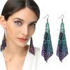 Trendy Stud Earrings Grid Sequins Long Tassel Earrings Charm Tassel Stud Earrings  Jewelry Party