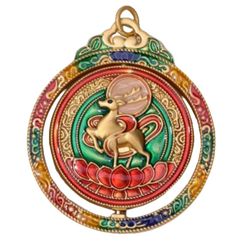 Ancient Gold Eight Treasures Compass Pendant Necklace - Five Blessings, DIY Beaded Style Accessory