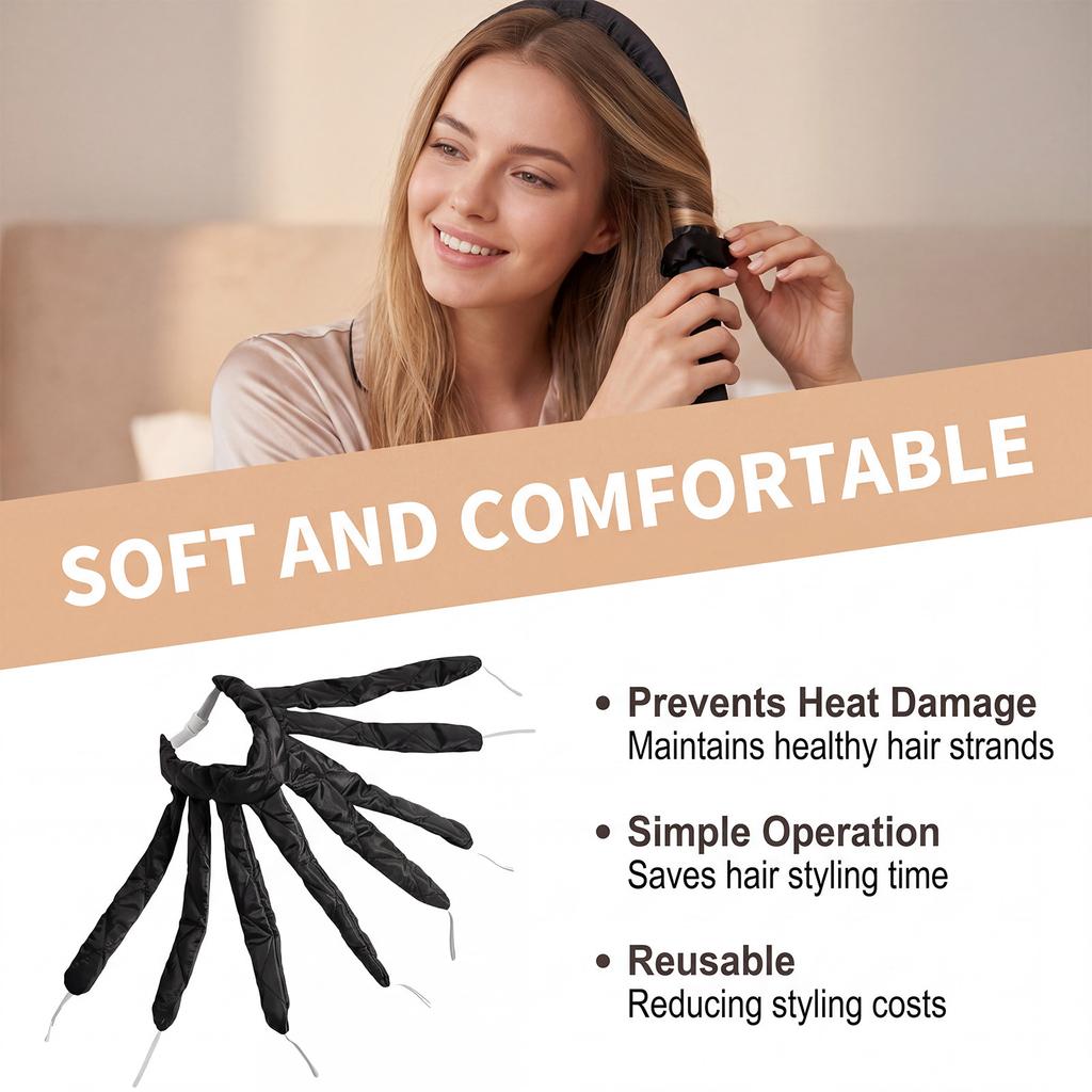 Flexible Hair Curling Headband Set Soft Fabric Sleeper Curlers No Heat Overnight Hair Styling Tool for Natural Waves and Curls