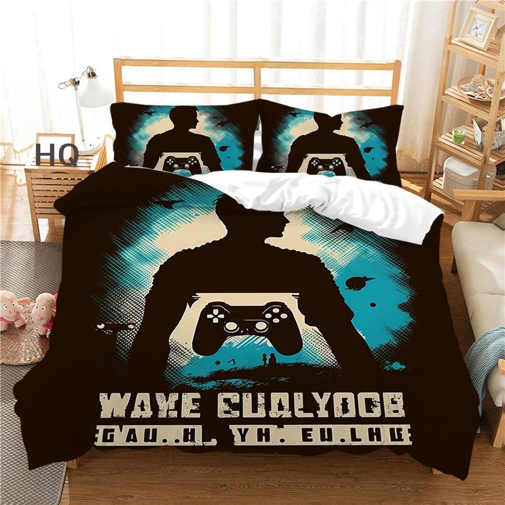 3D Player Bedding Set Game Handle Quilt Cover Pillow Case 2/3 Pieces Suitable for Game Enthusiasts Boys Men Room Zippered Home Decoration