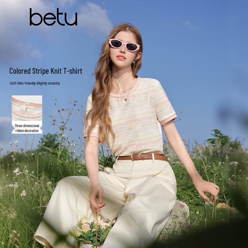 Betu Women s Colorful Striped Short Sleeve T-Shirt M