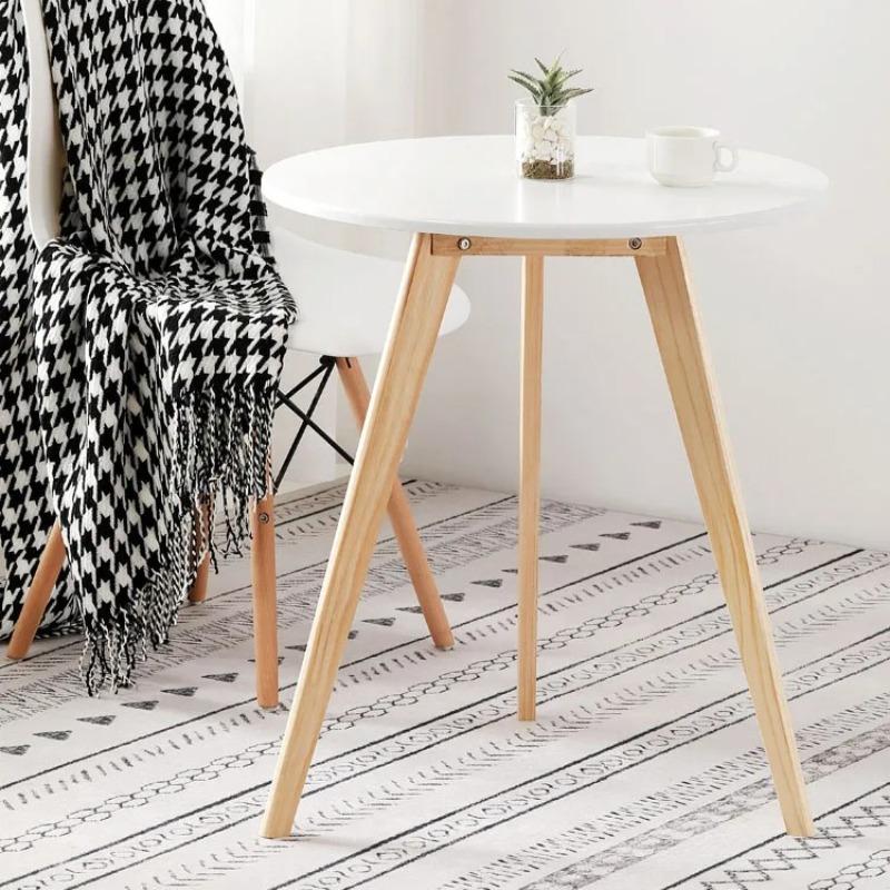 Solid Wood White Small round Table Nordic Minimalist Balcony Leisure Coffee Home Mini Tea Table