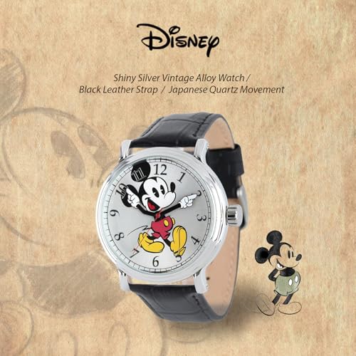 Disney W001868 Mickey Mouse Stříbrné hodinky s černým řemínkem pro muže